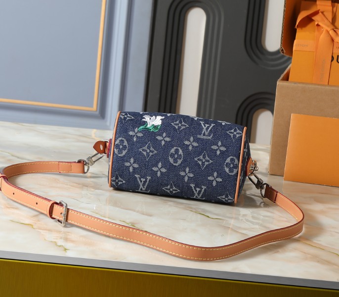 Monogram Flowers Denim Speedy 18 Bandouliere In Blue - Image 4