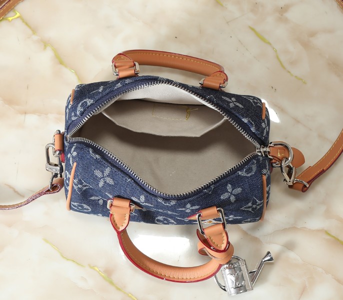 Monogram Flowers Denim Speedy 18 Bandouliere In Blue - Image 5