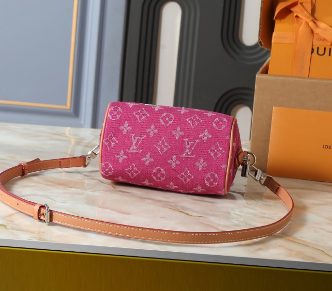 Monogram Flowers Denim Speedy 18 Bandouliere In Fuchsia - Image 4