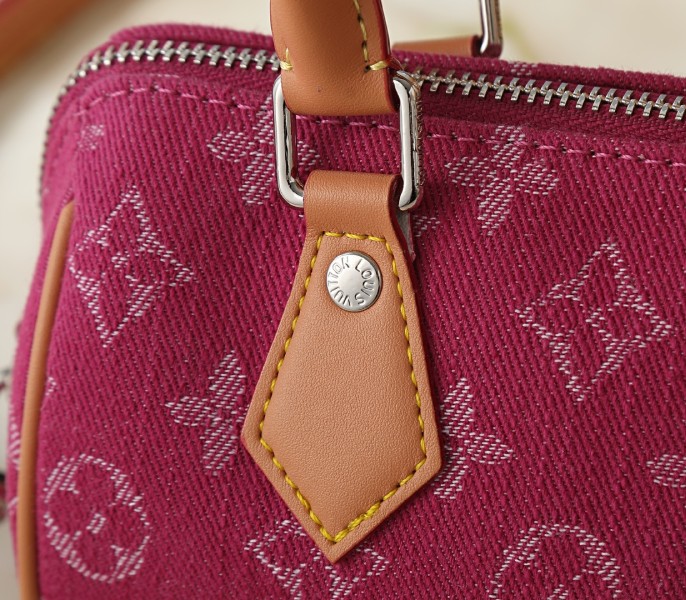 Monogram Flowers Denim Speedy 18 Bandouliere In Fuchsia - Image 7