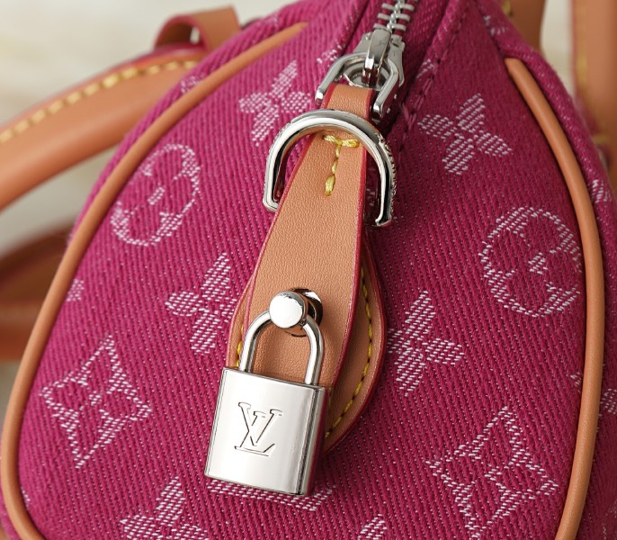 Monogram Flowers Denim Speedy 18 Bandouliere In Fuchsia - Image 8