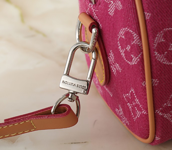 Monogram Flowers Denim Speedy 18 Bandouliere In Fuchsia - Image 9