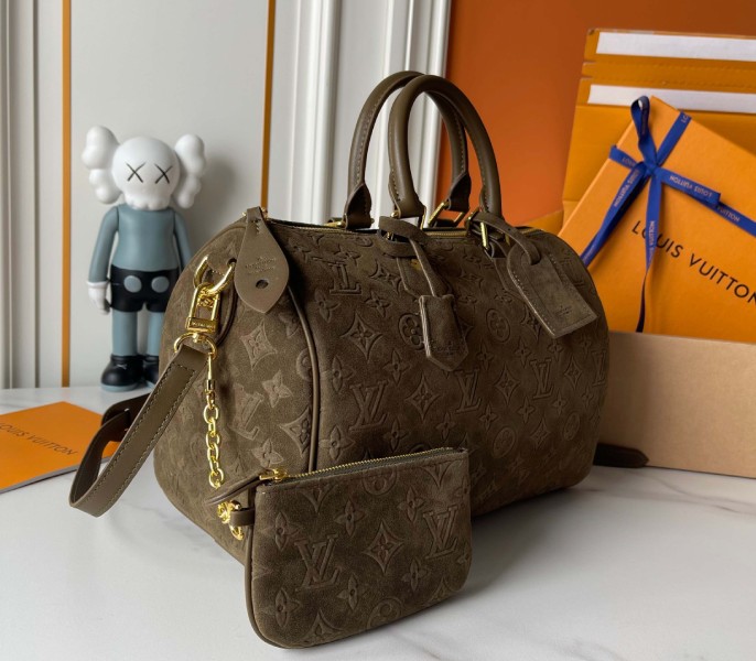 Suede Speedy P9 Bandouliere 30 In Khaki - Image 3