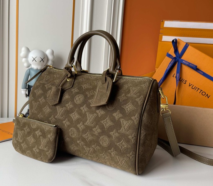 Suede Speedy P9 Bandouliere 30 In Khaki - Image 4