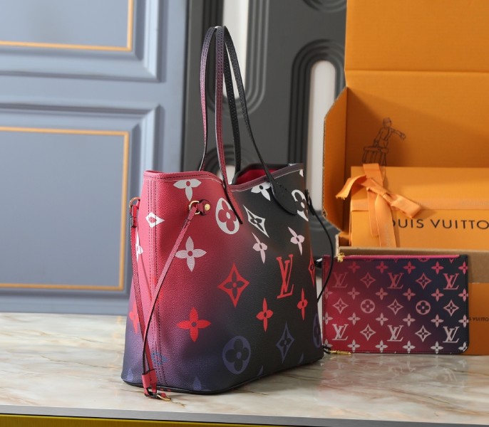 LV Louis Vuitton Spring 2022 Neverfull MM Bag In Midnight Fuchsia Carry-On Shoulder - Image 3