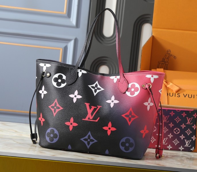 LV Louis Vuitton Spring 2022 Neverfull MM Bag In Midnight Fuchsia Carry-On Shoulder - Image 4