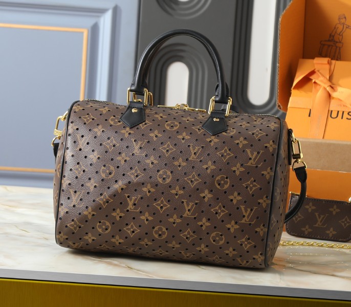 Monogram Canvas Perforation Speedy Soft 30 In Black - Image 2