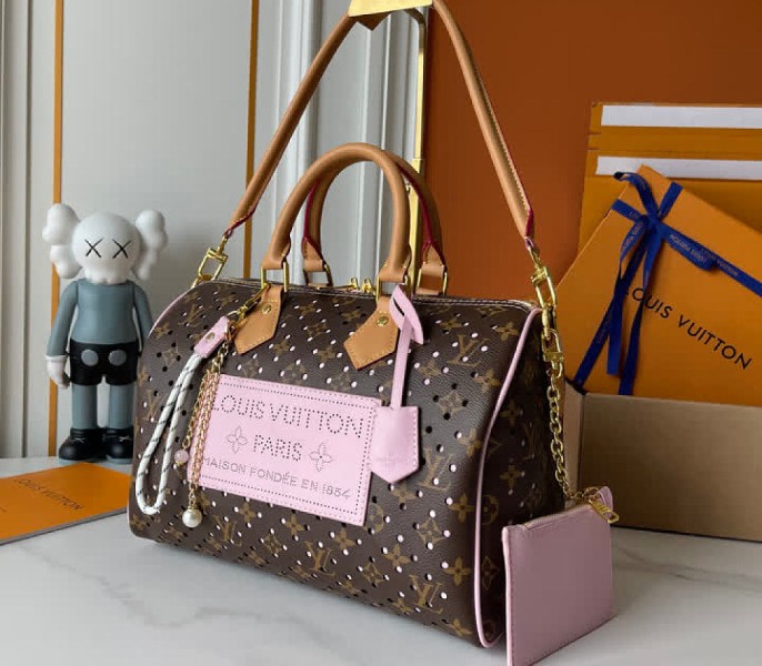 Monogram Canvas Perforation Speedy Soft 30 In Light Pink - Image 4