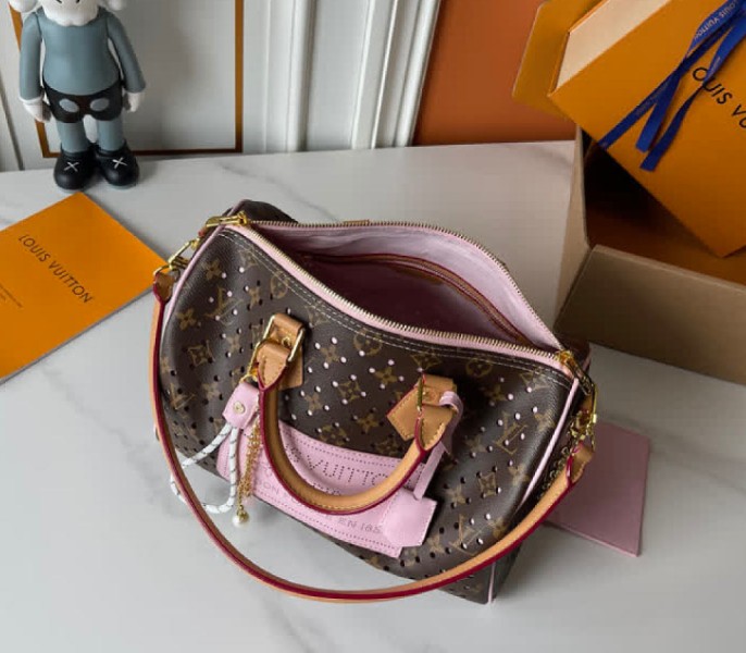 Monogram Canvas Perforation Speedy Soft 30 In Light Pink - Image 6