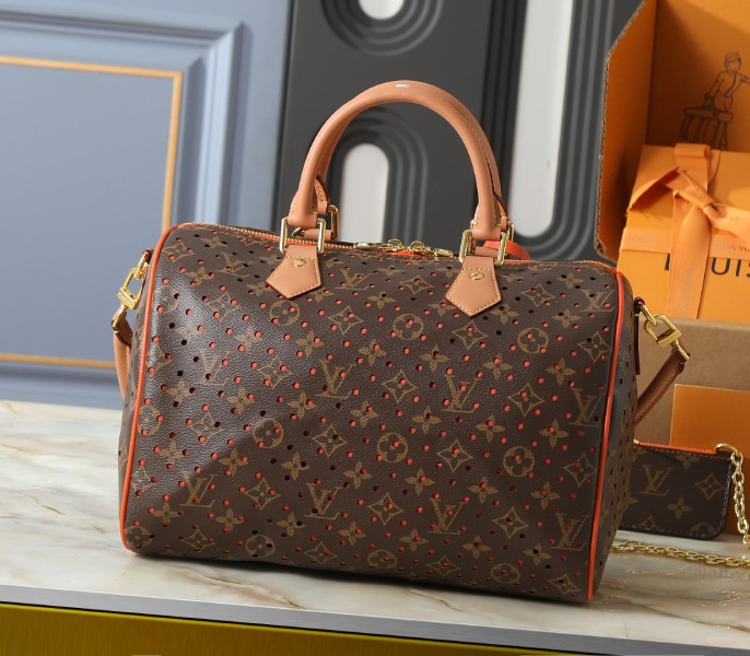 Monogram Canvas Perforation Speedy Soft 30 In Orange - Image 2
