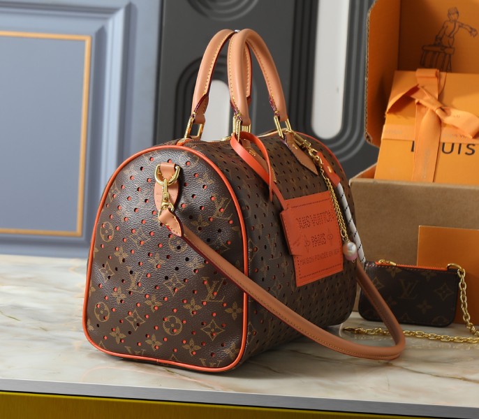 Monogram Canvas Perforation Speedy Soft 30 In Orange - Image 3