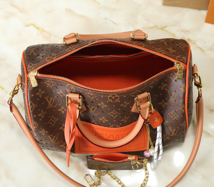Monogram Canvas Perforation Speedy Soft 30 In Orange - Image 5