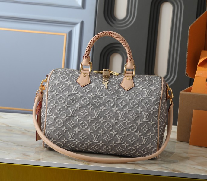 LV Speedy Dupe Washed Gray Monogram Embleme